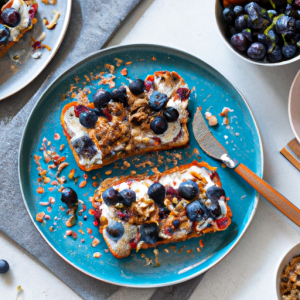 Blueberry, Cinnamon, and Goat Cheese Toast with Sunflower Seeds's Image