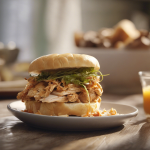 Hot Openfaced Pulled Chicken on Biscuit Sandwich's Image