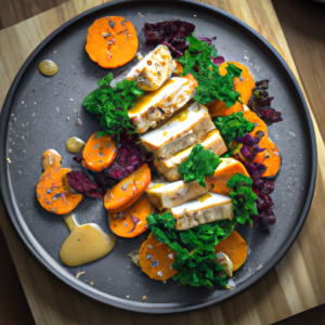 Mustard-Crusted Tofu with Kale and Sweet Potato's Image