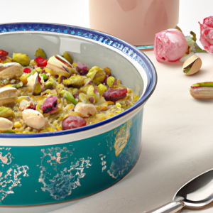 Oatmeal with Diced Fruit and Pistachios's Image