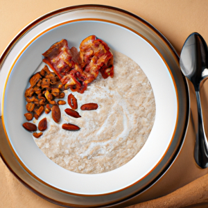 Oatmeal with Maple Syrup, Almond Milk, and Bacon's Image