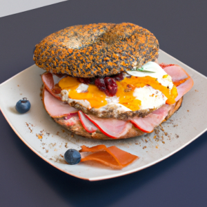 Poached Egg, Turkey, and Roast Beef Bagel Breakfast Sandwich's Image