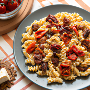 Skillet Pasta with Sun Dried Tomatoes, Walnuts, and Feta's Image