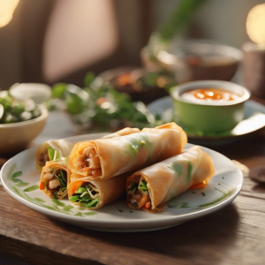 Vegetable Spring Roll with Orange Dipping Sauce's Image